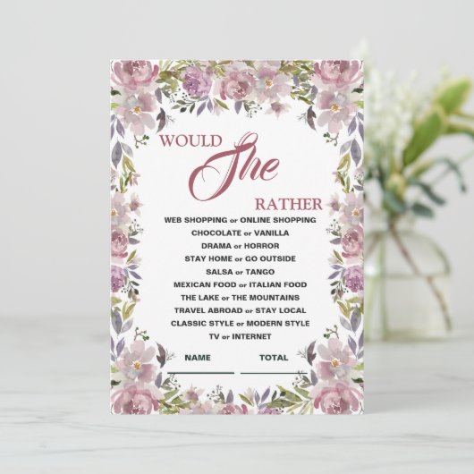 彼女はむしろ薄紫フローラブライダルシャワーゲーム私 招待状 (スタンド正面)