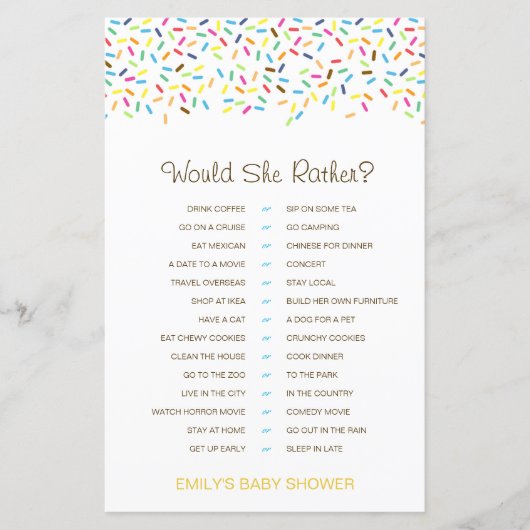 彼女はむしろ赤ちゃんシャワーゲーム印刷 (正面)