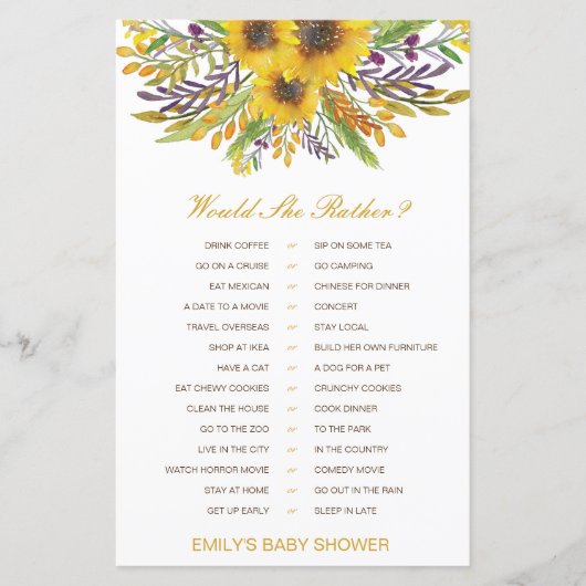 彼女はむしろ赤ちゃんシャワーゲーム印刷 (正面)