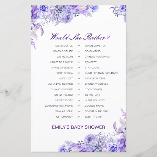 彼女はむしろ赤ちゃんシャワーゲーム印刷 (正面)