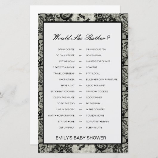 彼女はむしろ赤ちゃんシャワーゲーム印刷 (正面/裏面)