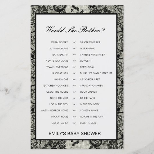 彼女はむしろ赤ちゃんシャワーゲーム印刷 (正面)