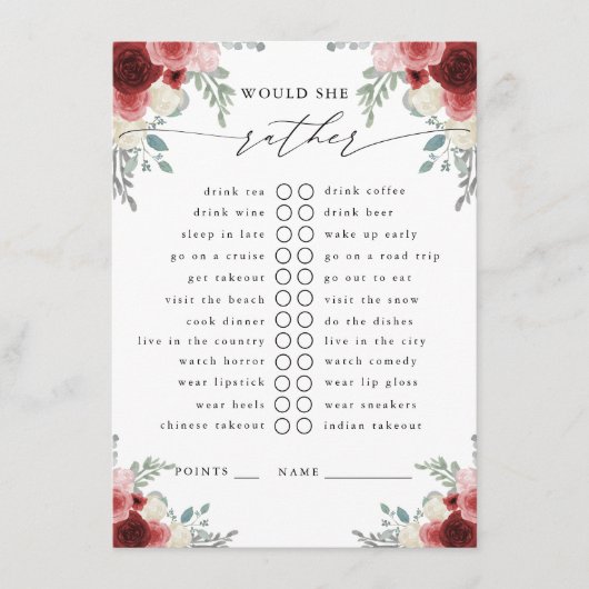 彼女はむしろ赤ワインのフローラパーティーゲーム エンクロージャーカード (正面)