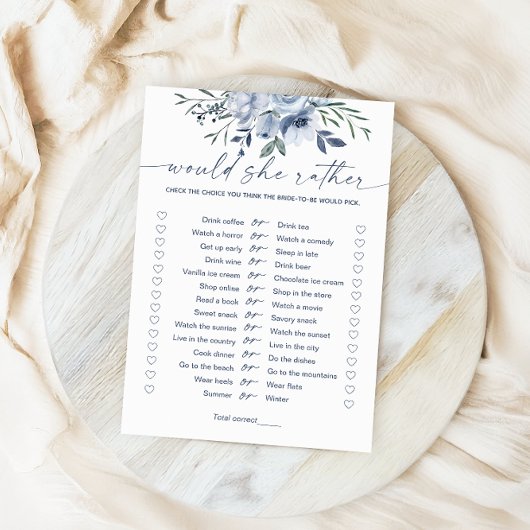 彼女はむしろ青いブライダルシャワーのゲームカード 招待状