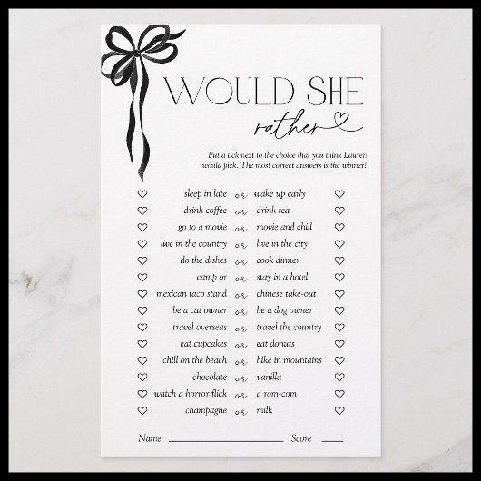 彼女はむしろ黒い弓のブライダルシャワーゲーム