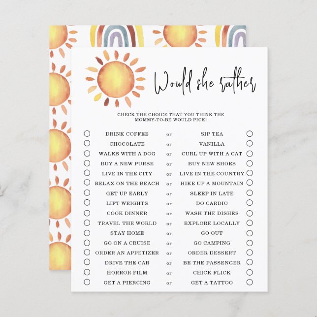 彼女はむしろ – 赤ちゃんシャワーのゲーム (正面/裏面)