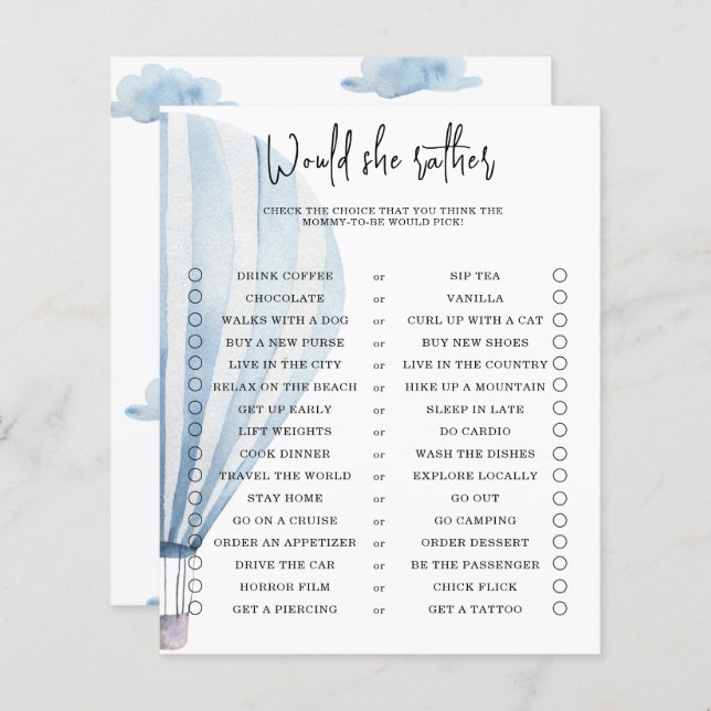 彼女はむしろ – 赤ちゃんシャワーのゲーム (正面/裏面)