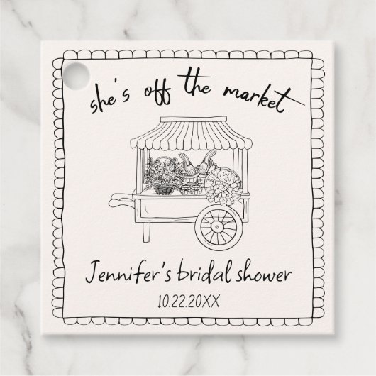 「彼女はもう誰のものにもならない」手描きのオリジナル ウェディングシャワータグ フェイバータグ (正面)