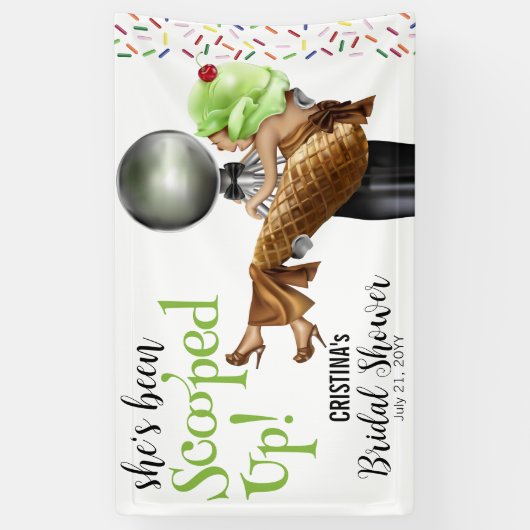 彼女はアイスクリームのプチサプライズ・ブライダルシャワーをされた 横断幕 (縦)