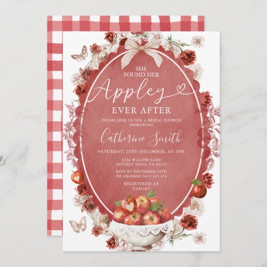 彼女はアップルブライダルシャワーの後にアップリーを見つけた 招待状 (正面/裏面)
