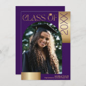 彼女はアーチ写真モダン紫の卒業式をした 招待状 (正面/裏面)