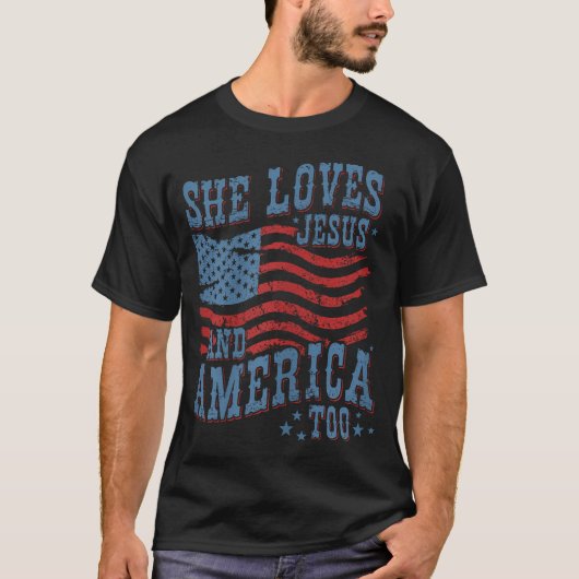 彼女はイエスとアメリカも大好き キリスト教徒の4th+オブ tシャツ (正面)