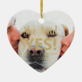 彼女はイエスと答えた カスタム写真エンゲージメント クリスマス セラミックオーナメント (正面)