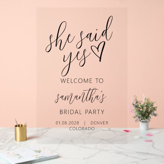 彼女はイエスと言った スクリプト 彼女はイエスと言った ブライダルシャワー アクリルサイン