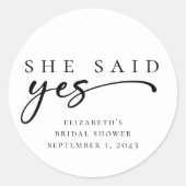 彼女はイエスと言った ミニマルなスクリプトの結婚式前パーティー ラウンドシール (正面)