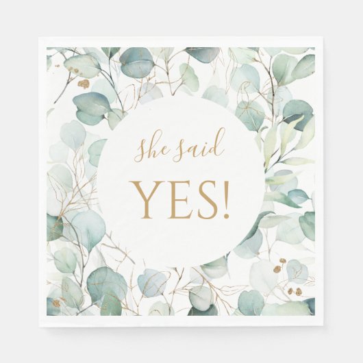 彼女はイエスと言った  ユーカリのナプキン  ブライズシャワー スタンダードランチョンナプキン (正面)