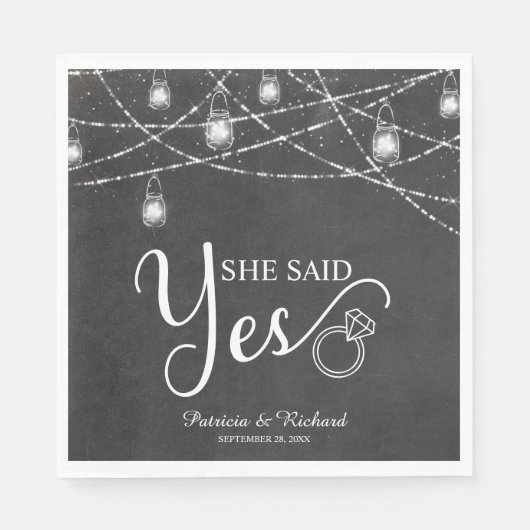 彼女はイエスと言った ラスティックチョーク 婚約パーティー スタンダードランチョンナプキン (正面)
