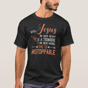 彼女はイエスをハートに、トロンボーンの手を持って Tシャツ