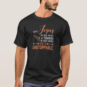 彼女はイエスをハートに、トロンボーンの手を持って Tシャツ