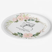 彼女はイエス ピンク ブラッシュ ジオメトリック ブライダル シャワー ペーパープレート (アングル)