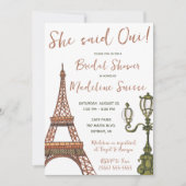 彼女はウィと言った！パリ，フランスをテーマにしたブライダルシャワー 招待状 (正面)