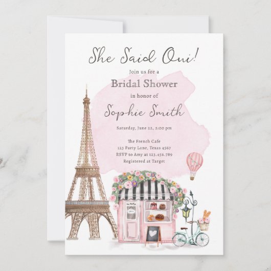 彼女はウィー・パリジャンのフランスのブライダルシャワーを言った 招待状 (正面)
