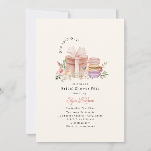 彼女はウィー・マカロンフランスのブライダルシャワー・フェートと言った 招待状 (正面)