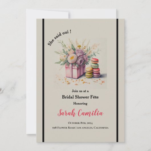 彼女はウィー・マカロン・ブライダルシャワーフランスのと言った 招待状 (正面)