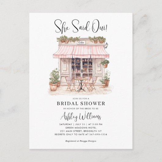 彼女はウィYesパリフランスのカフェブライダルシャワー ポストカード (正面)