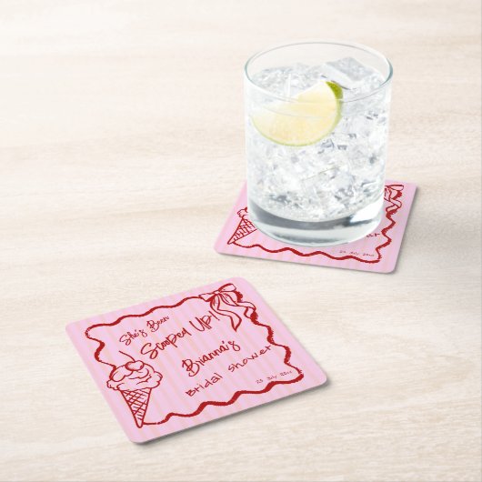 彼女はウェーブボーダーのスケッチブライダルで連れて行かれました スクエアペーパーコースター (インサイチュ)