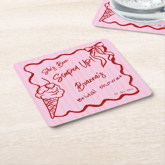 彼女はウェーブボーダーのスケッチブライダルで連れて行かれました スクエアペーパーコースター (アングル)