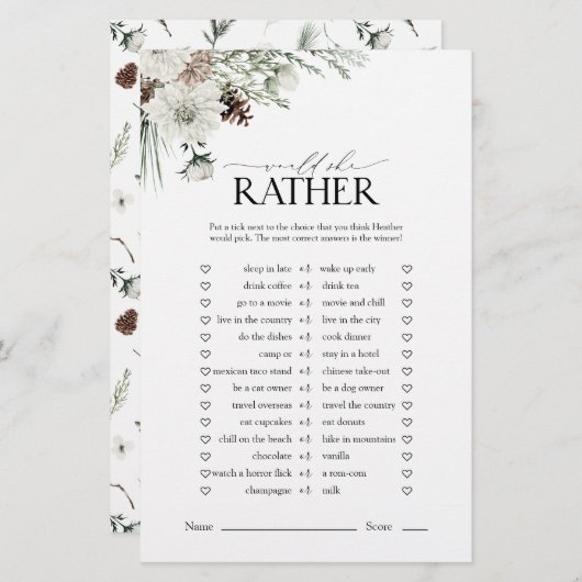 彼女はエレガントむしろフローラブライダルシャワーゲーム (正面/裏面)