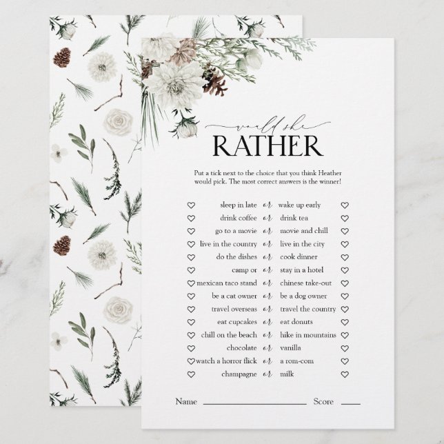 彼女はエレガントむしろフローラブライダルシャワーゲーム (正面/裏面)