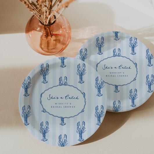 彼女はキャッチボールだ | 夏のロブスターブライダルシャワー ペーパープレート