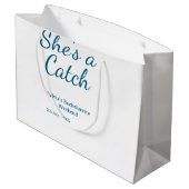 彼女はキャッチ独身最後の週末 青い日付の名前 ラージペーパーバッグ (裏面アングル)