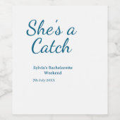 彼女はキャッチ  bachelorette 週末 名前 青い日付 ワインラベル (シングルラベル)