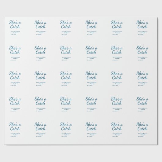 彼女はキャッチ  bachelorette 週末 名前 青い 日付 ラッピングペーパー (フラット)