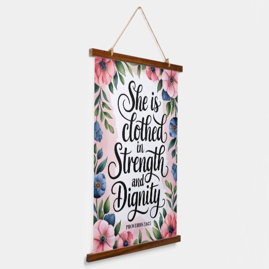 彼女はキリスト教の女性の壁の強度を身にまとっている 吊り下げ型タペストリー (傾斜あり)