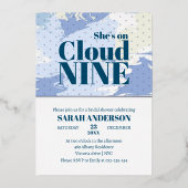 彼女はクラウドナインのはっきりしたブライダルシャワー 箔招待状 (正面)