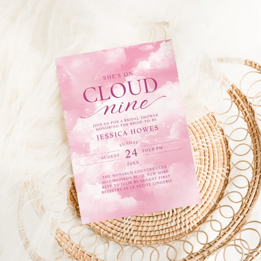 彼女はクラウドナインのピンクブライダルシャワー 招待状