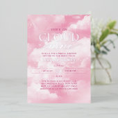 彼女はクラウドナインのピンクブライダルシャワー 箔招待状 (立ち正面)