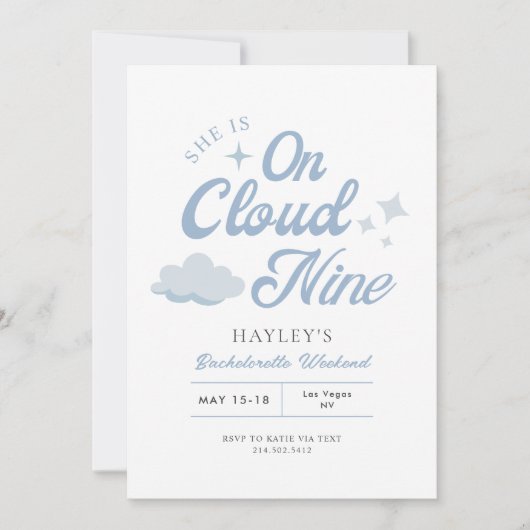 彼女はクラウド9のバチェロレッテ週末の旅程にいる 招待状 (正面)