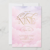 彼女はクラウド9ナインのピンクのエレガントブライダルシャワー 招待状 (正面)