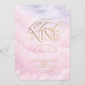 彼女はクラウド9ナインのピンクのエレガントブライダルシャワー 招待状 (正面/裏面)