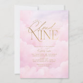 彼女はクラウド9ピンクエレガント赤面ブライダルシャワー 招待状 (正面)