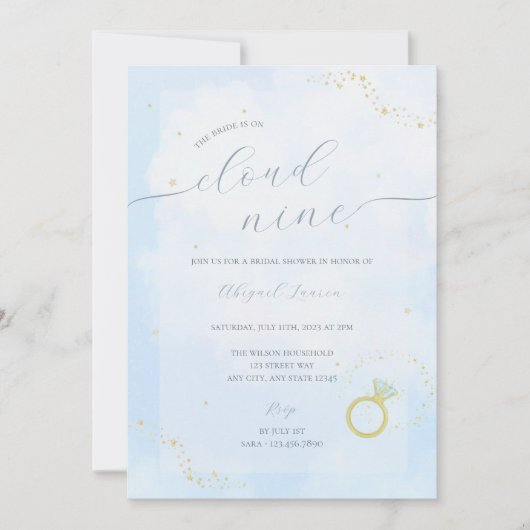 彼女はクラウド9ブライダルシャワーの招待を受けている 招待状 (正面)