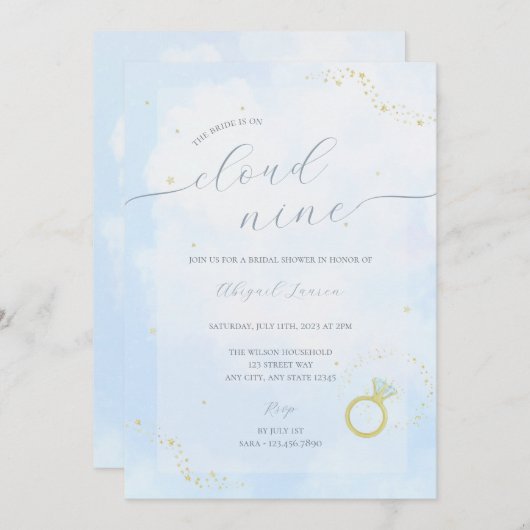 彼女はクラウド9ブライダルシャワーの招待を受けている 招待状 (正面/裏面)