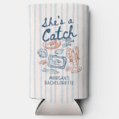 彼女はシーフードの海の沿岸のバチェロレッテをキャッチ スリム缶クーラー (正面)