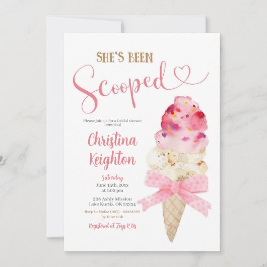 彼女はスクープされたアイスクリームブライダルシャワー 招待状 (正面)