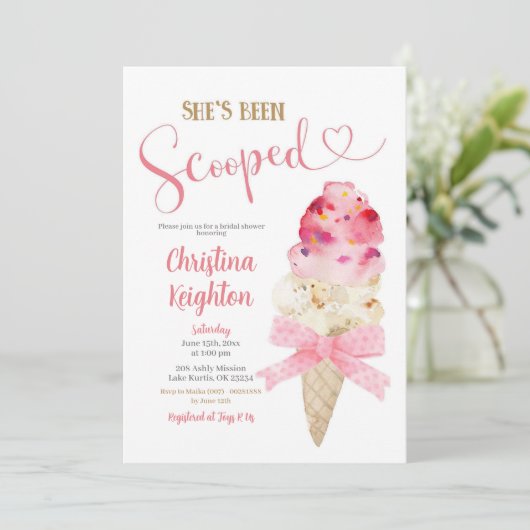 彼女はスクープされたアイスクリームブライダルシャワー 招待状 (スタンド正面)